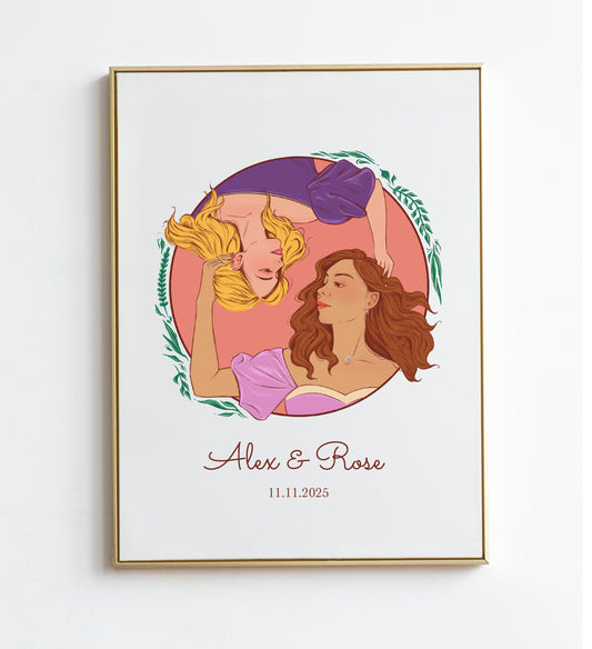 Custom Couple Portrait, Hand-drawn Custom Illustration, Anniversary Gift,