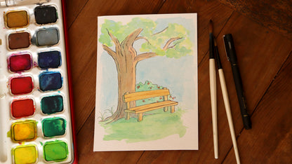 Hand drawn Watercolor Date Spot painting, First Date Venue A5
