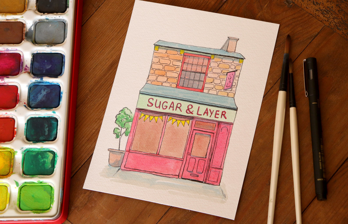 Hand drawn Watercolor Date Spot painting, First Date Venue A5