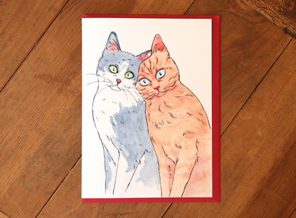 Cats Greeting card, Two cats together, Anniversary card,  Birthday card