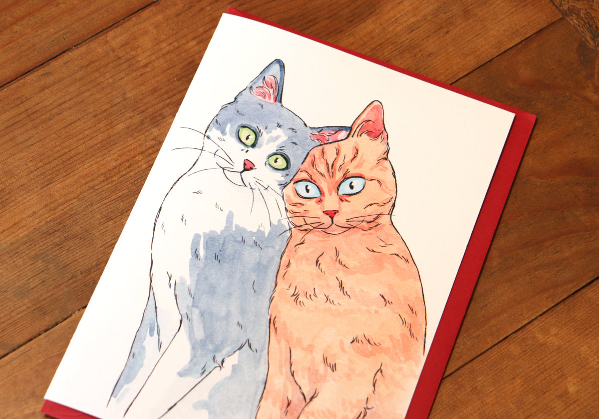 Cats Greeting card, Two cats together, Anniversary card,  Birthday card
