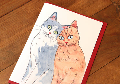 Cats Greeting card, Two cats together, Anniversary card,  Birthday card