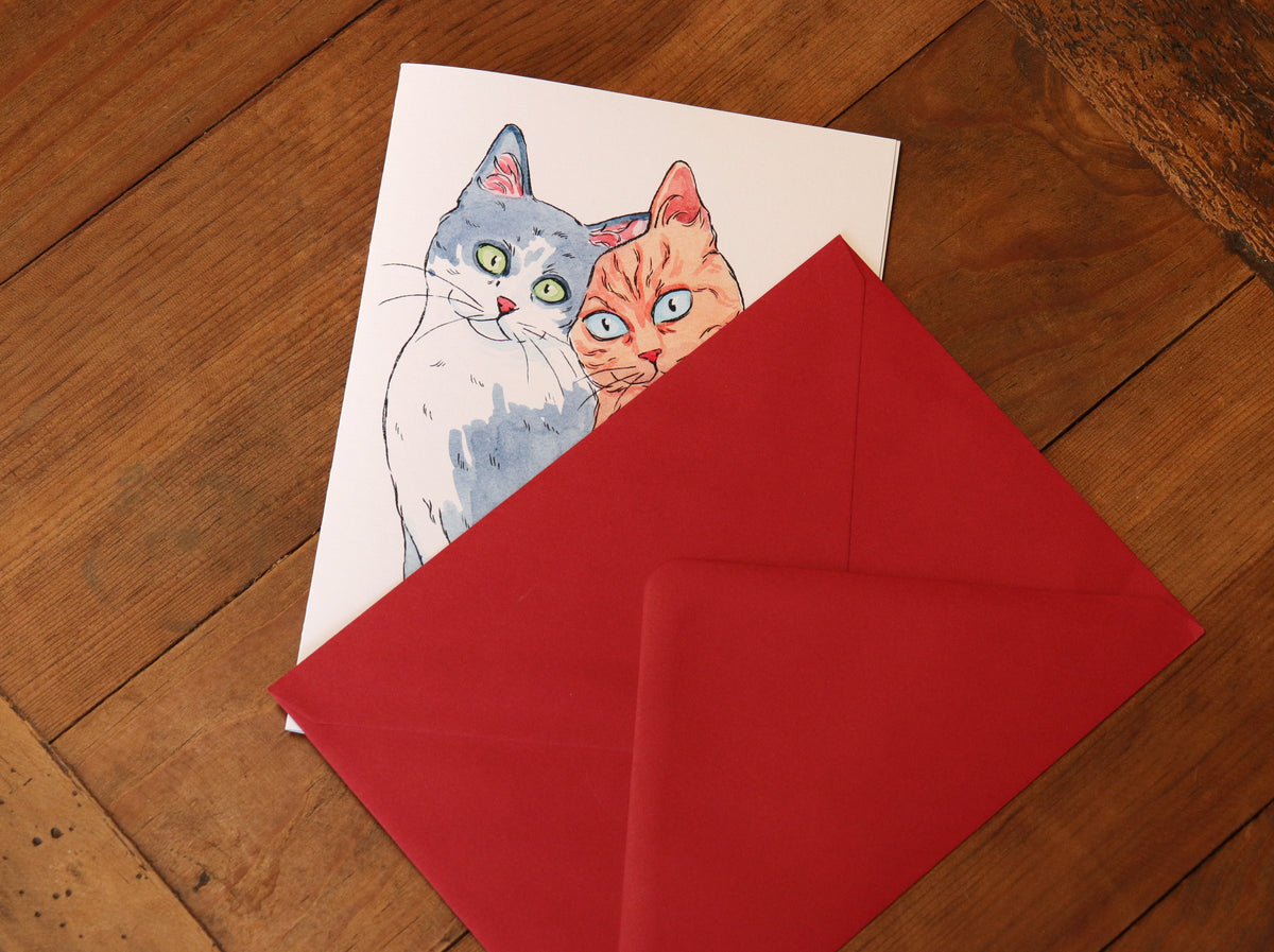 Cats Greeting card, Two cats together, Anniversary card,  Birthday card