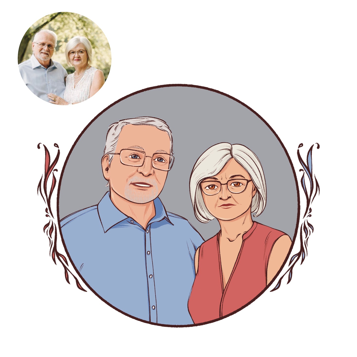 Custom Couple Portrait, Hand-drawn Custom Illustration, Anniversary Gift,