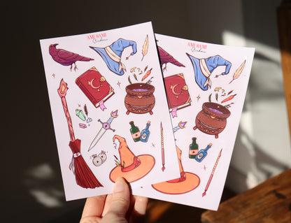 Witchy sticker sheet, Vinyl. Magic stickers sheet