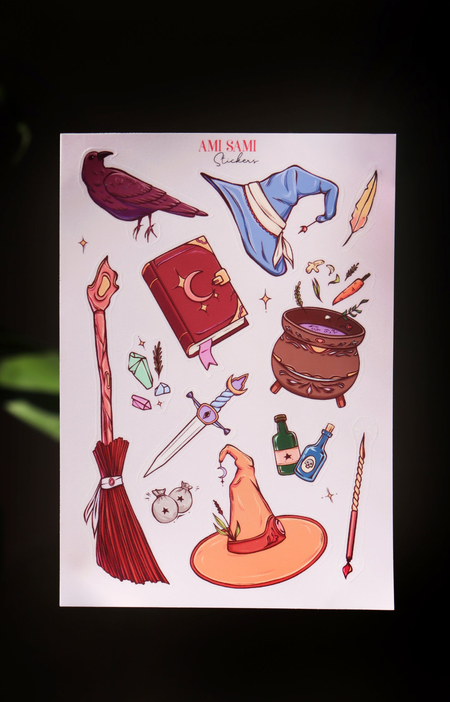 Witchy sticker sheet, Vinyl. Magic stickers sheet