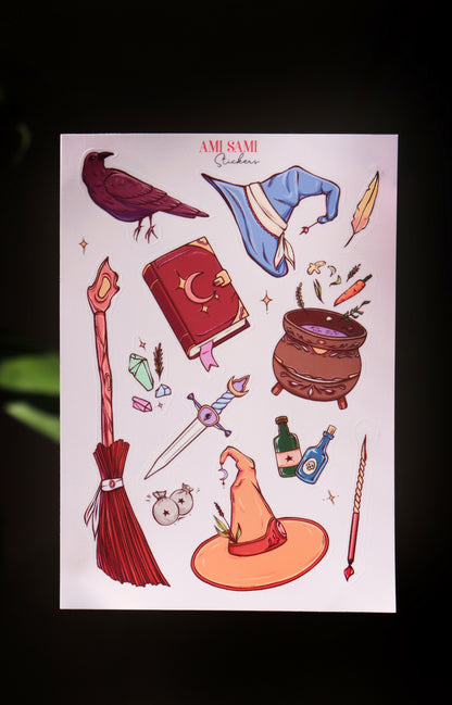 Witchy sticker sheet, Vinyl. Magic stickers sheet